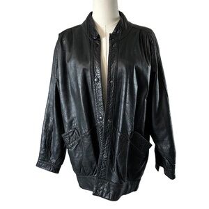 Oversized Slouchy Vintage Black Leather Jacket Coat